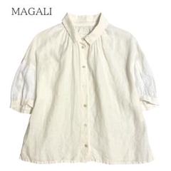 MAGALI マガリ リネン 半袖シャツ ブラウス 生成り 白 パフスリーブ