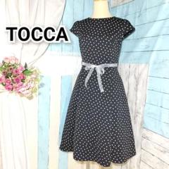 TOCCA ブラック ドット タックプリーツ エレガント ドレス ワンピース