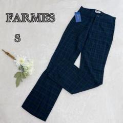 未使用品【FARMES】グリーン系 チェック柄 カジュアルパンツ S a2635