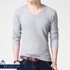 Vネックニット カットソー メンズ Vネック セーター ロングTシャツ M