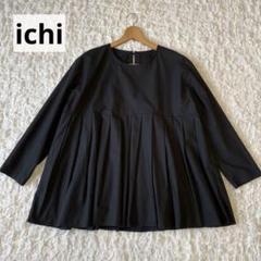 ichi 切替えプリーツワイドシャツ ブラウス 長袖 ブラック コットン