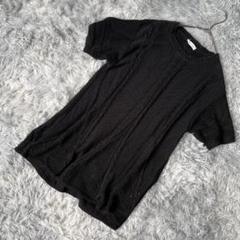 ✨大きいサイズ LL✨ 半袖メッシュニット ロング丈 麻混 ブラック