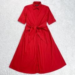 【美品】ローレンラルフローレン シャツワンピース ベルト ロング丈 ストレッチ