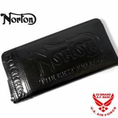 Norton ブラック 長財布ノートン ロゴエンボス ラウンド型 本革