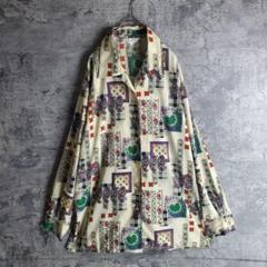 【ヴィンテージ】古着 オープンカラー 花柄 総柄 スカーフ マルチカラー レトロ