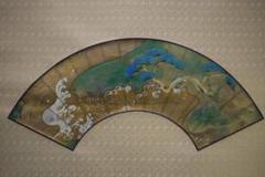 真作/松本一洋/扇面/山水松波図/金箔/布袋屋掛軸HI-347 真作/松本一洋/扇面/山水松波図/金箔/布袋屋掛軸HI-347 絵画