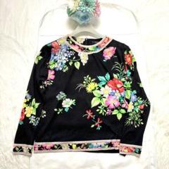 レオナール花柄 長袖 ブラック 透かし柄ニット