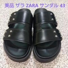 未使用【ZARA】レザー フラットサンダル パール スタッズ 黒