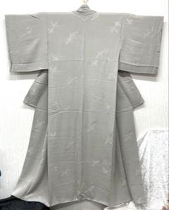 正絹着物#小紋　三松シルクケア 色無地 三松シルクケア 1つ紋 鶴 着物 和装 正絹 昭和レトロ