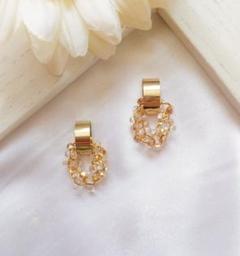ゴールド×チェコビーズピアス b ハンドメイドピアス