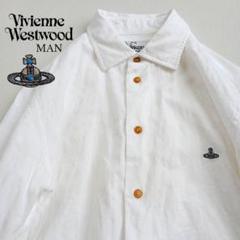 ヴィヴィアンウエストウッドマン　長袖シャツ　オーブ刺繍　46　ジャガード　白 美品】ヴィヴィアンウエストウッドマン オーブ刺繍 ジャガード
