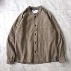 【美品】マーガレットハウエル バンドカラーワイドコットンシャツ ストライプ M
