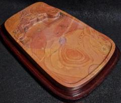 【紅絲硯　紅黄糸紋の優美石】◆瑞鳥文天成楕硯◆魯硯◆八吋位◆上質唐木箱◆磨墨性佳 紅絲硯】◇瑞鳥文天成楕硯◇紅黄糸紋の優美石◇約八吋◇魯硯