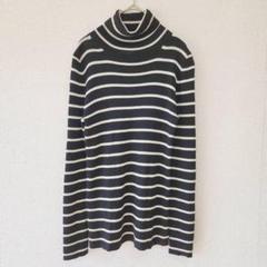 【自由区】（L）ストライプ柄タートルネック/ストレッチあり/重ね着コーデ