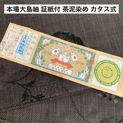 本場大島紬 証紙付 茶泥染め カタス式 正絹 広衿 袷 着物 U-5262