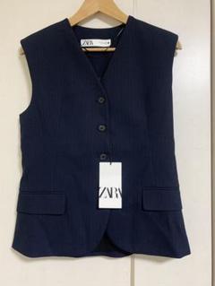 新品未使用 ZARA ピンストライプベスト M ジレ ネイビー ザラ