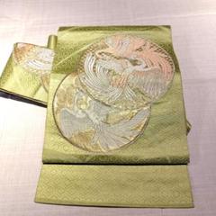 薄緑色 金銀　鳳凰の刺繍　名古屋帯