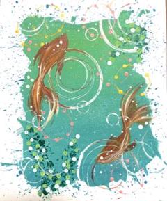 はじけてgoldfishアクリル画　アクリル絵の具　アート　金魚　水槽　絵画 はじけてgoldfishアクリル画 アクリル絵の具 アート 金魚 水槽