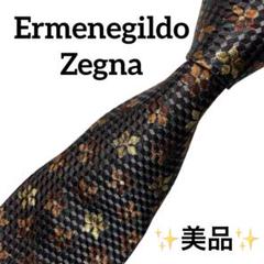 ꧁美品꧂ エルメネジルドゼニア ネクタイ ペイズリー XXX ブラック 光沢 ✨美品✨エルメネジルドゼニア ネクタイ 総柄 花 シルク100