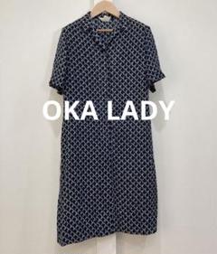 OKA LADY オカレディー 総柄 ワンピース レトロ 透け感 プルオーバー