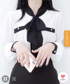 配色ラインリボンブラウス長袖