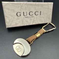 GUCCI グッチ キーホルダー メンズ ヴィンテージ レザー×ゴールド ロゴ入