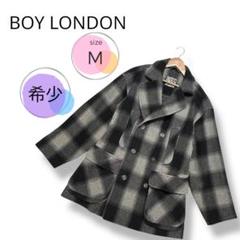 【希少】ボーイロンドン チェック ウール オーバーコート　上質　M 黒　入手困難