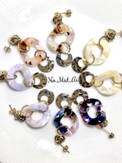 ✧マーブリングフープピアス✧ P-005 BR ブラウン