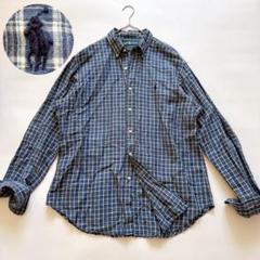 訳アリ！ 90s ラルフローレン 麻混 クラシック チェックシャツ ポニー L