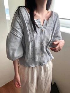 優しい 早い者勝ち 透かし編み ニットカーディガン アウター デート ボタン