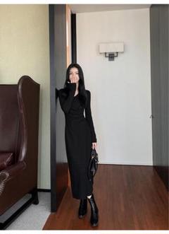 ハイエンドブラックVネックタイトワンピ✭春のモテファッション女子会デート用