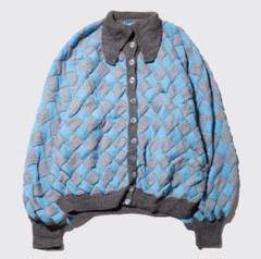 【一点物・ヴィンテージ・手編み】ニットカーディガン グレー×ブルーのサムネイル