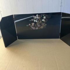 花園屏風　木製　黒塗り　手作り　秀叡作 花園屏風 木製 黒塗り 手作り 秀叡作