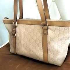 GUCCI グッチ*GG型押し*シマ レザートートバッグ ベージュ