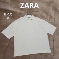 ザラ オーバーサイズスキッパーポロシャツ M アイボリー シンプル カジュアル