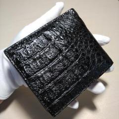 カイマンワニ革 肚二枚革 二つ折財布 黒&黒光 ワニ革 069866T
