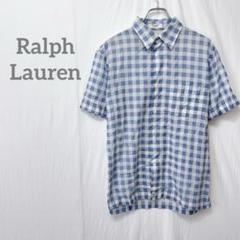 【POLOラルフローレン】青と白のギンガムチェック 半袖シャツ メンズ Mサイズ