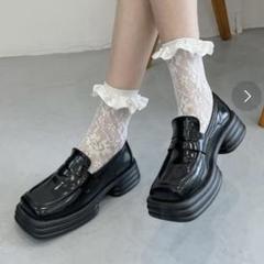 厚底プラットフォーム ワイドスクエアトウ ローファー