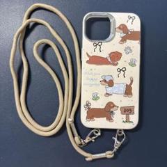 犬のイラスト付きレーザーiPhoneケース ストラップ付き