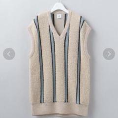 roktu ロク 6  ベスト　パイルストライプベスト　グレー　グリーン 中古・古着通販】6(ROKU) BEAUTY&YOUTH PILE STRIPE VEST パイル