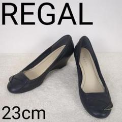 【美品】REGAL　リーガル　メタルプレート　アーモンドトゥ　黒　23cm