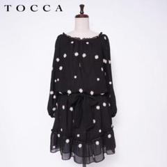 美品 TOCCA フラワー刺繍 シフォンワンピース 黒 サイズ0*CD1363