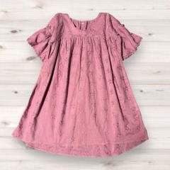 花柄 刺繍 ワンピース くすみピンク リゾートワンピース 130 コットン