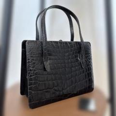 ヴィンテージ　クロコダイルスキン　黒　フランス　ミラー付き　ジャンク