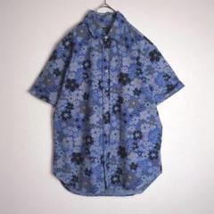 柄シャツ (XS) 半袖 花柄 総柄 羽織り オーバーサイズ 青系 黒系 古着
