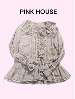 【美品】ピンクハウス　ピコフリル　チェック　豪華レース　リボン　ブラウス　F