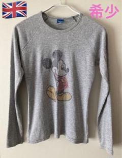 mickey ラインストーン　長袖ラグランスリーブ　グレー　　フランスタグ