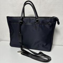 【美品】SHIPS シップス ビジネスバッグ 本革 シボ革 ネイビー 極美品 シップスSHIPS ビジネスバッグ レザー ナイロン ネイビー