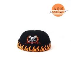 デッド CSI ビンテージ ロール キャップ バイカー スカル 刺繍 レア 黒