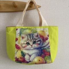 ハンドメイド、お弁当バック　両面猫パネルのトートバッグ